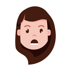 girl head emoji with facial emotions, avatar character, woman grieved face with different female emotions concept. flat design. vector illustration