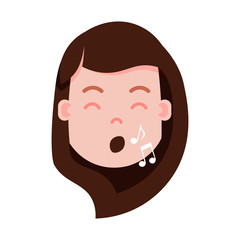 girl head emoji personage icon with facial emotions, avatar character, woman show singing face with different female emotions concept. flat design. vector illustration