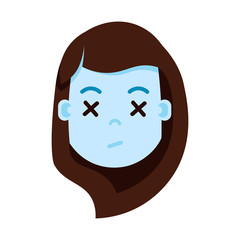 girl head emoji with facial emotions, avatar character, woman dead face with different female emotions concept. flat design. vector illustration