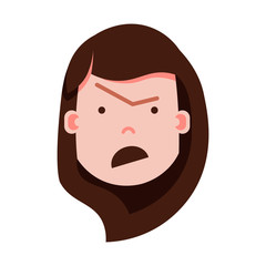 girl head emoji with facial emotions, avatar character, woman anger face with different female emotions concept. flat design. vector illustration