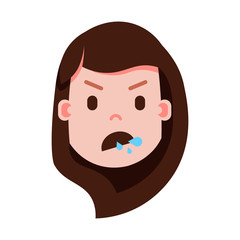 girl head emoji with facial emotions, avatar character, woman split face with different female emotions concept. flat design. vector illustration