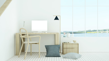 The interior minimal japanese hotel relax space 3d rendering and nature view background