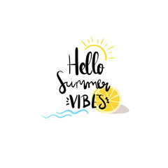 Fototapeta na wymiar hello summer badge Isolated Typographic Design Label. Season Holidays lettering for logo,Templates, invitation, greeting card, prints and posters.
