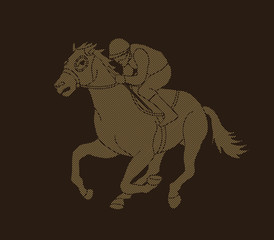 Horse racing ,Horse with jockey designed using dots pixels graphic vector.