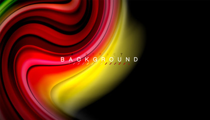 Abstract wave lines fluid rainbow style color stripes on black background