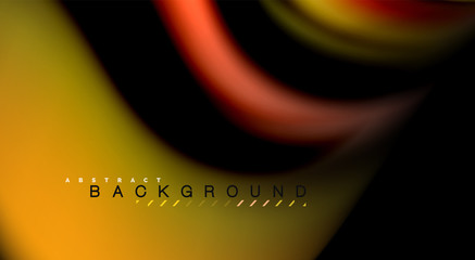 Fluid rainbow colors on black background, vector wave lines and swirls