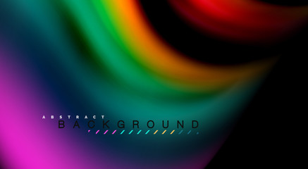 Fluid rainbow colors on black background, vector wave lines and swirls