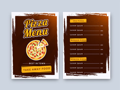 Pizza food menu for restaurant and cafe.