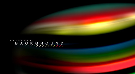 Abstract wave lines fluid rainbow style color stripes on black background. Artistic illustration for presentation, app wallpaper, banner or poster