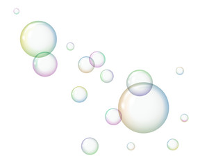 Multicolored soap bubbles on white background. Vector illustration. A brilliant sphere.