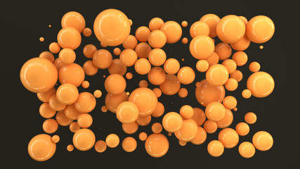 Orange spheres of random size on black background