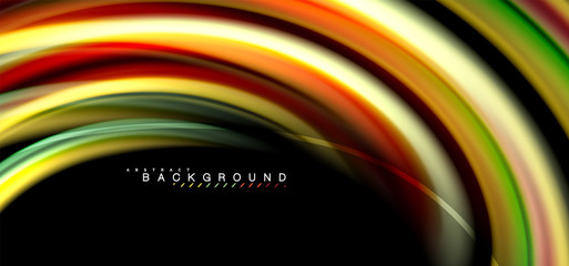 Multicolored wave lines on black background design