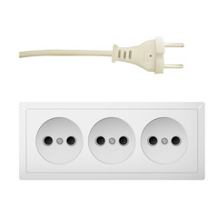 Electrical adapter with three outlet. Energy power vector illustration.