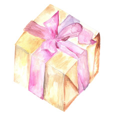 подарок с розовой лентой акварель - 207710027