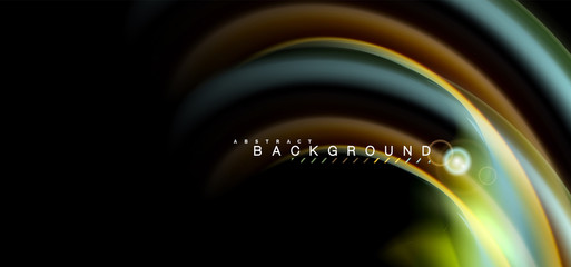 Color shiny light effects on black, liquid style multicolored wavy shape
