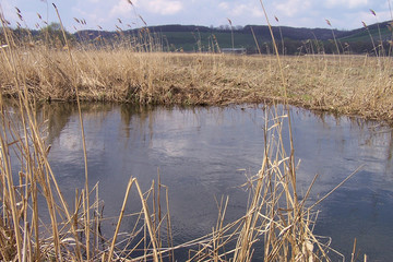 landscape of the river and the mountains of autumn