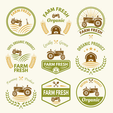 Farm fresh set of vector vintage colored emblems