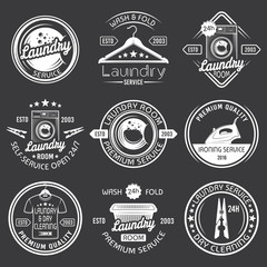 Laundry, cleaning service vector white emblems