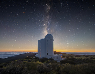 night, starry sky above the astronomical observatory in the Teide volcano national park in Tenerife