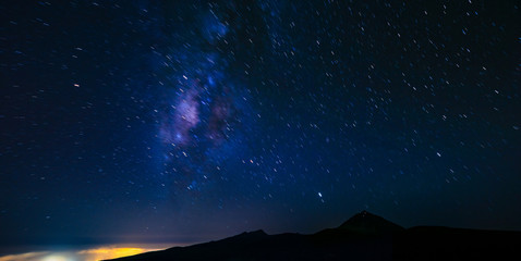 night, starry sky in the Teide volcano national park in Tenerife, visible milk path