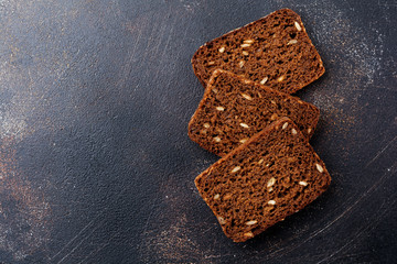  pieces of rye bread for sandwiches on the stand. Top view.