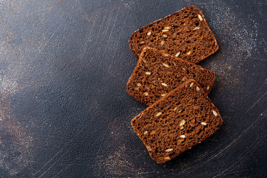  Pieces Of Rye Bread For Sandwiches On The Stand. Top View.