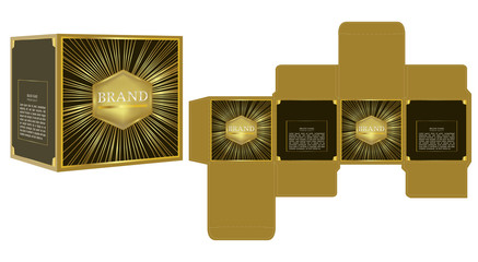 Cosmetic packaging design, gold luxury box template and mockup box, illustration vector.	