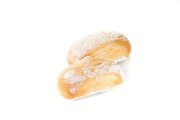 Fresh bread, rolls on white background
