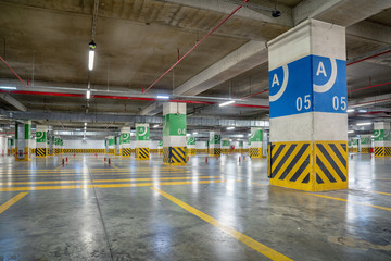 Underground parking Garage with many free places