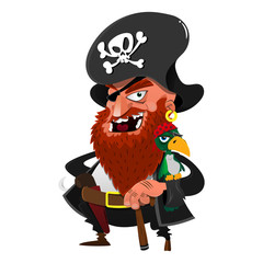 The Pirates Captain with Parrot Cartoon Vector