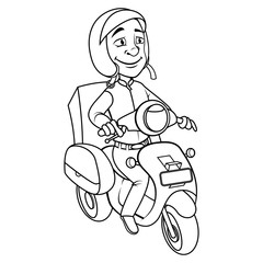 Courier using motorcycle coloring book cartoon vector