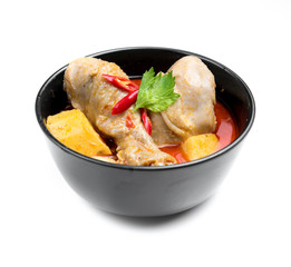 Spicy Muslim chicken curry,Thai massaman curry in a bowl isolated on white background