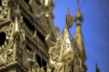 Golden stupa traditional temple architecture at shwedagon pagoda Yangon Myanmar south east asia