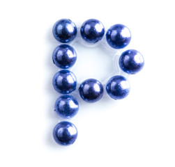 Blue beads font letter of english alphabet on white background