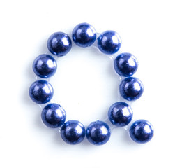 Blue beads font letter of english alphabet on white background