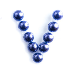 Blue beads font letter of english alphabet on white background