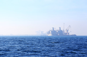 Traveling and transportation by boat from the port in Chonburi, Thailand.