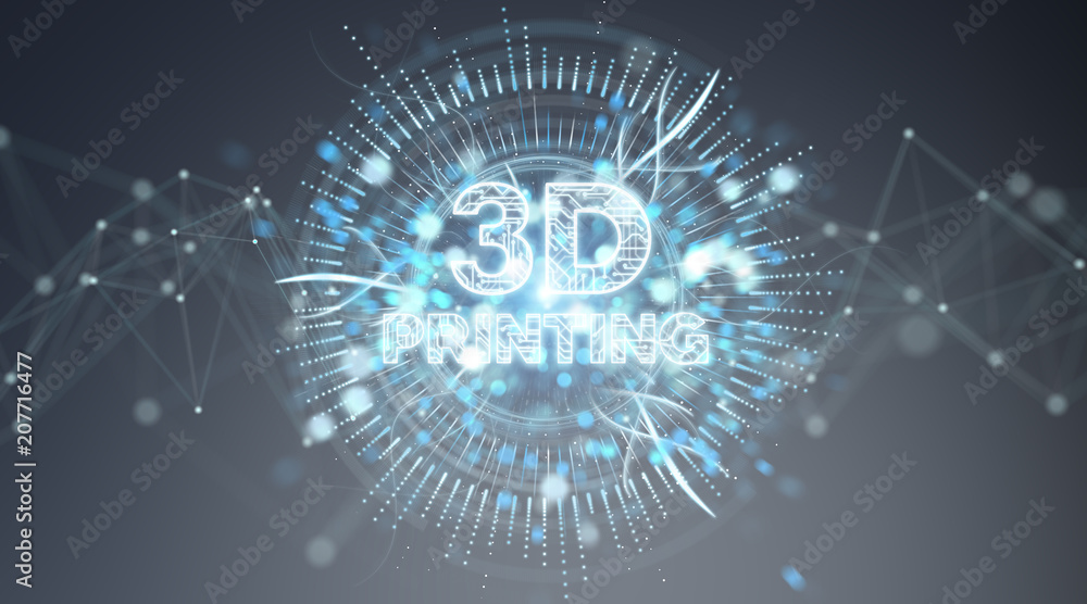 Poster 3d printing digital text hologram background 3d rendering