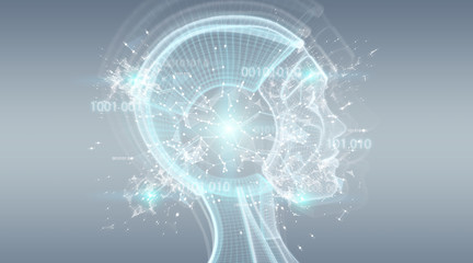 Naklejka premium Digital artificial intelligence cyborg interface 3D rendering