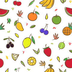 Fototapeta na wymiar Mix cute fruits seamless pattern background vector format in hand drawing cartoon style