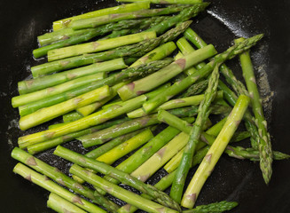 Asparagus in frying pan