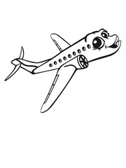 lebendig gesicht comic cartoon süß niedlich linienflugzeug flugzeug fliegen pilot urlaub reisen flug jumbojet groß design cool clipart