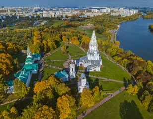 Fotobehang Church of Ascension in Kolomenskoe - Moscow Russia - aerial view © Nikolai Sorokin