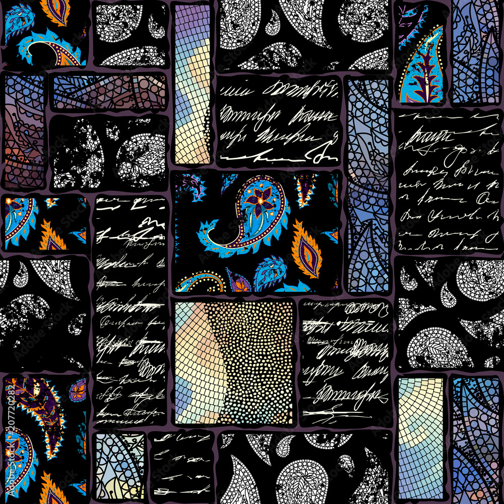 Poster Seamless background. Geometric abstract pattern of rectangles in scrapbook style.