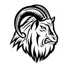 Sign, mascot, symbol of a black ram on a white background.