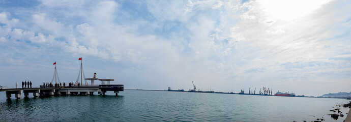The sculptures on the ship in city of Samsun