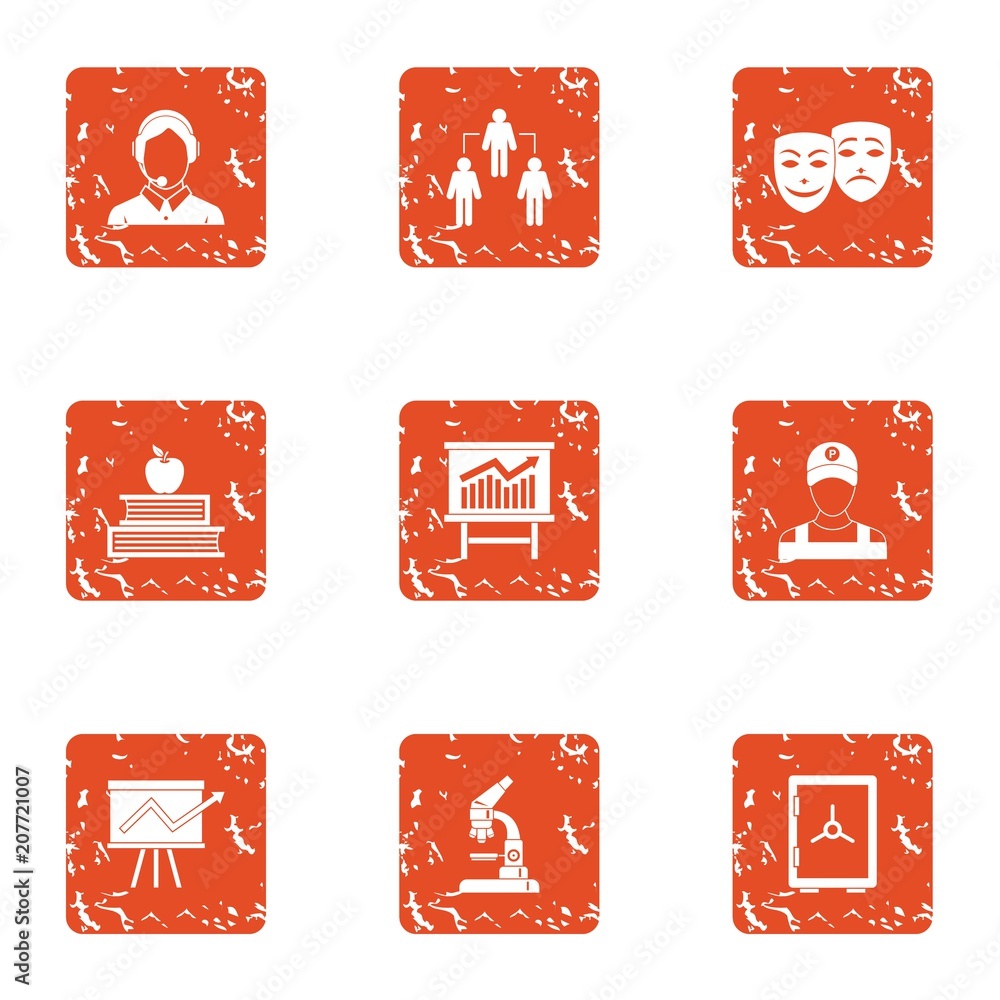 Poster increase of the remittance icons set. grunge set of 9 increase of the remittance vector icons for we
