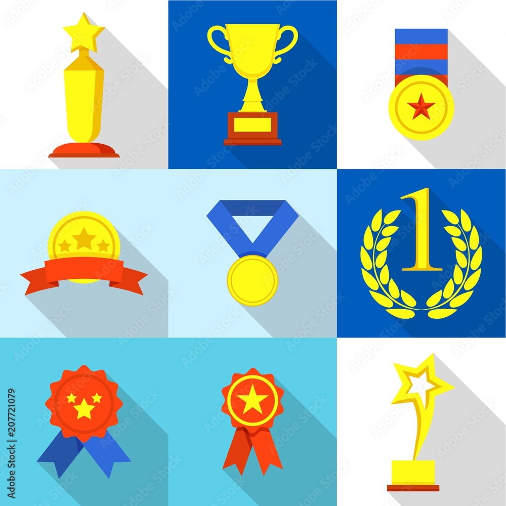 Poster top prize icons set. flat set of 9 top prize vector icons for web isolated on white background