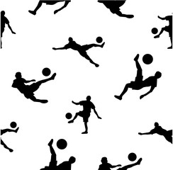 White seamless pattern with black football player silhouette.