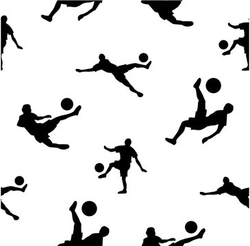 White seamless pattern with black football player silhouette.